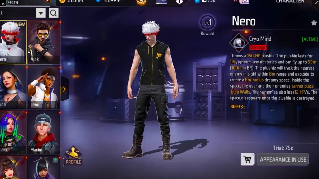 Free Fire Nero Character and his ability