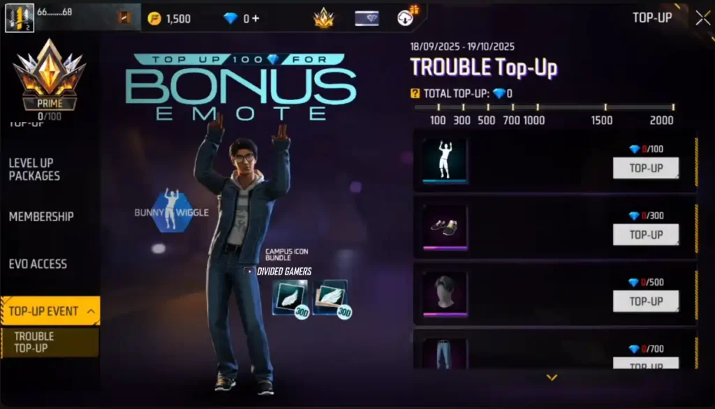 Trouble Top-up Event in free fire