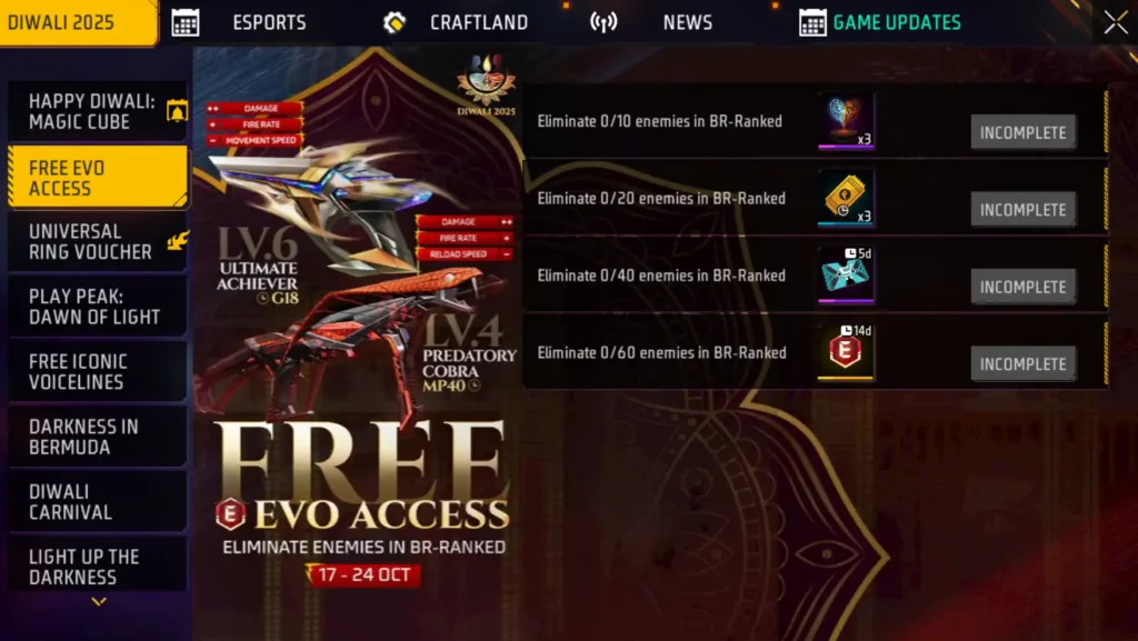 free fire evo gun skin free access mision