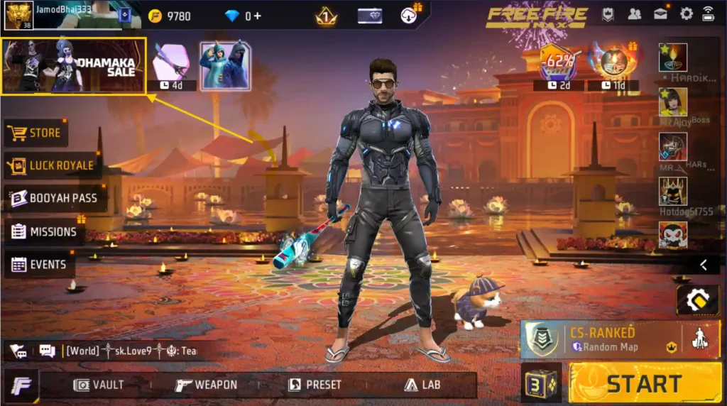 free fire home lobby and showing dhamaka sale 3