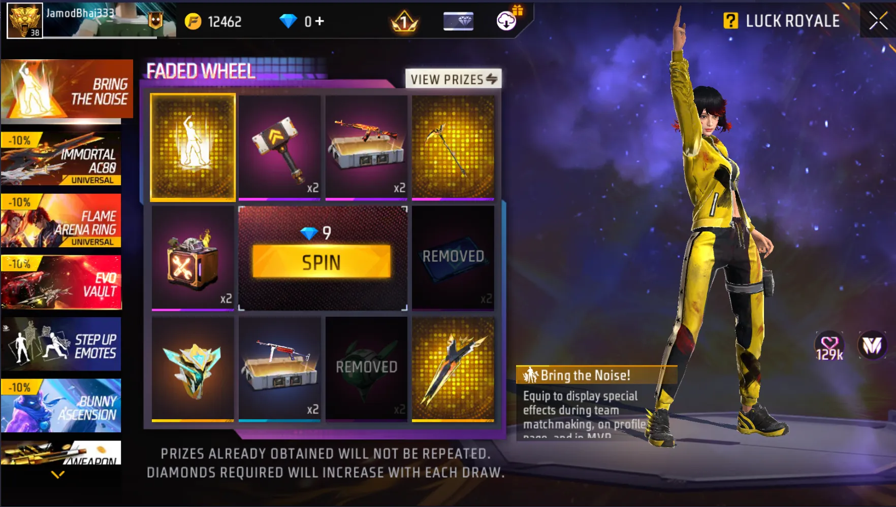 Free Fire New Bring The Noise Faded Wheel