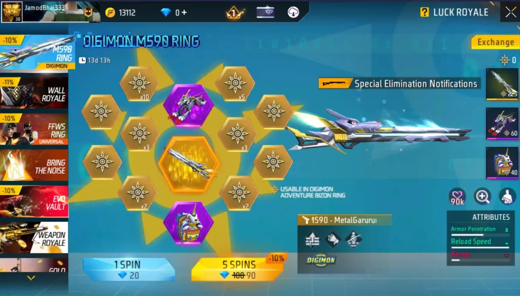 New Digimon Ring Luck Royale (M590 Ring)