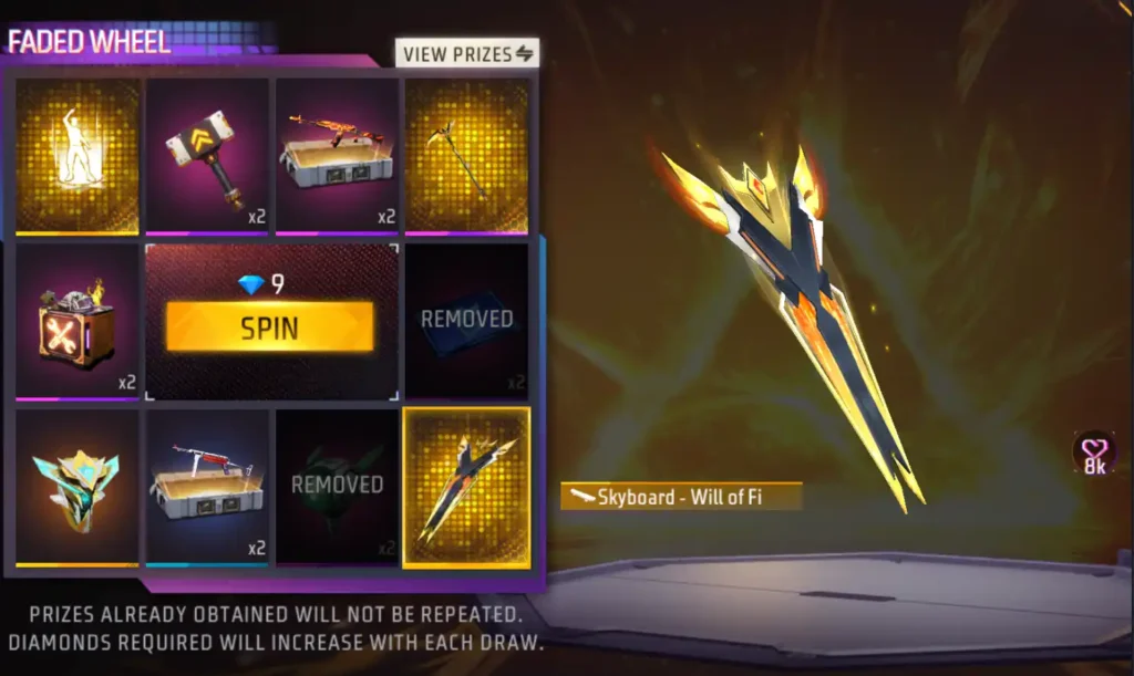 Free Fire New Faded Wheel Skyboard – Wheel of Fire Skin