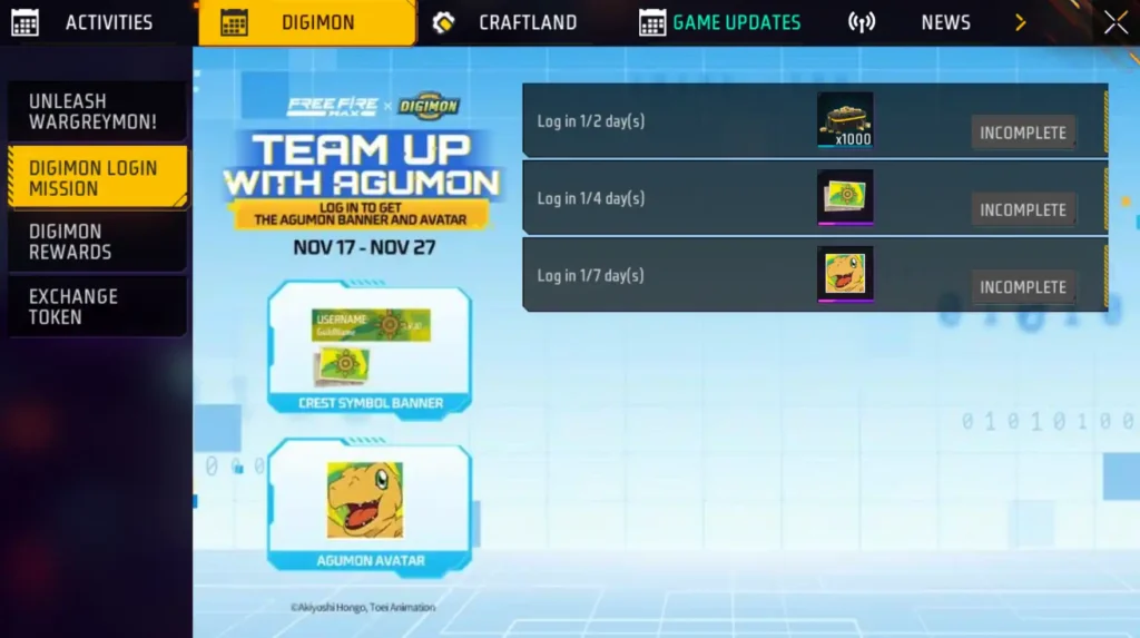 digimon login rewards