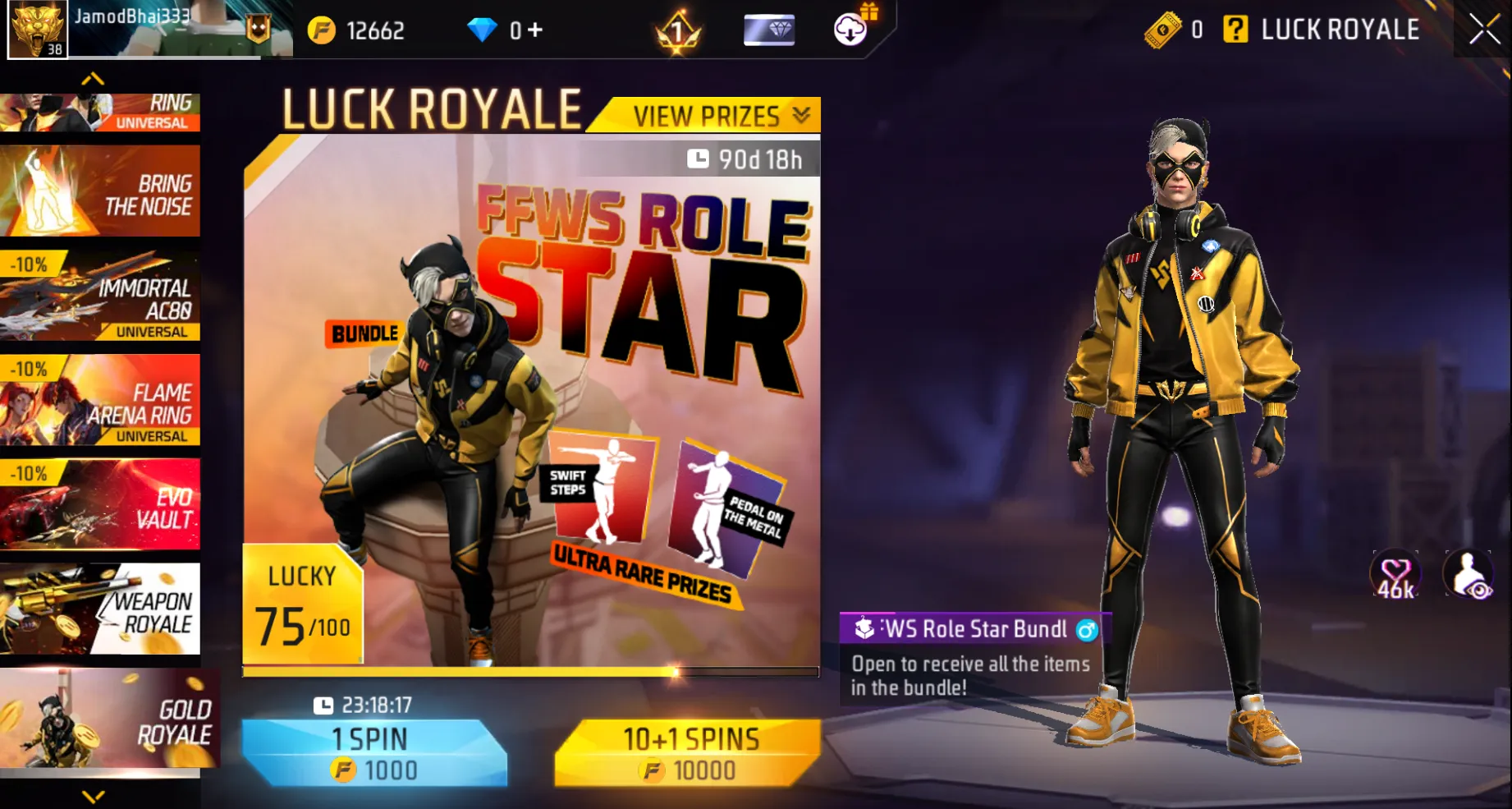 free fire new gold royale bundle